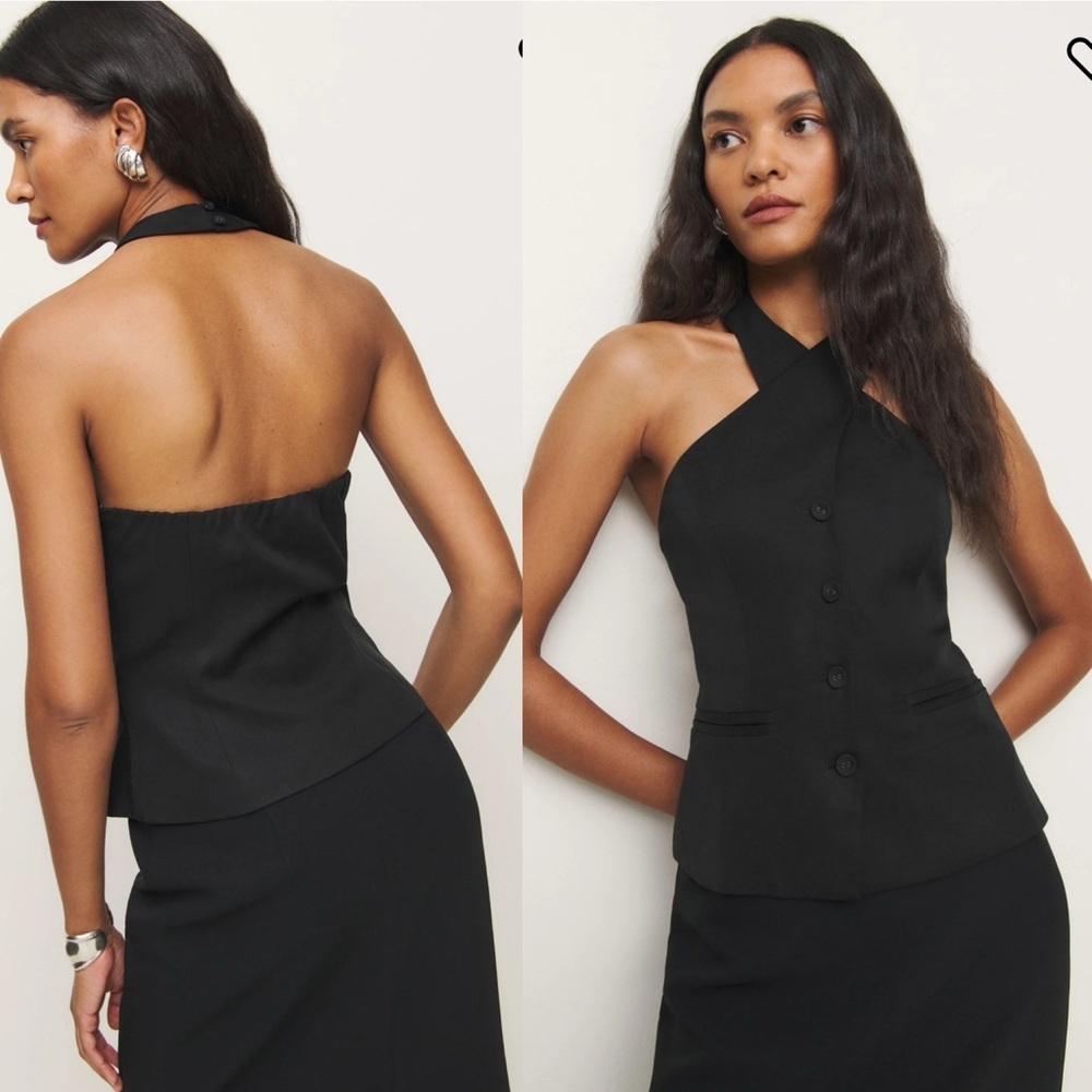 NWT Reformation Tate Top in Black Size 6 Criss-Cross Halter Neckline